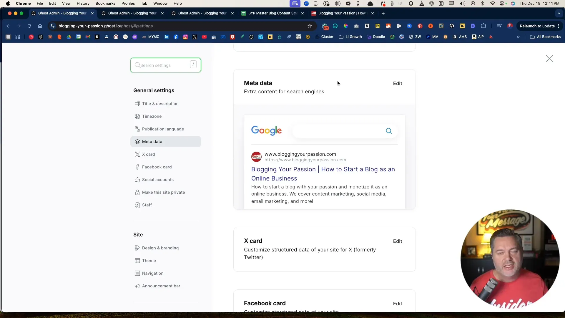 Example of site-wide metadata settings in Ghost