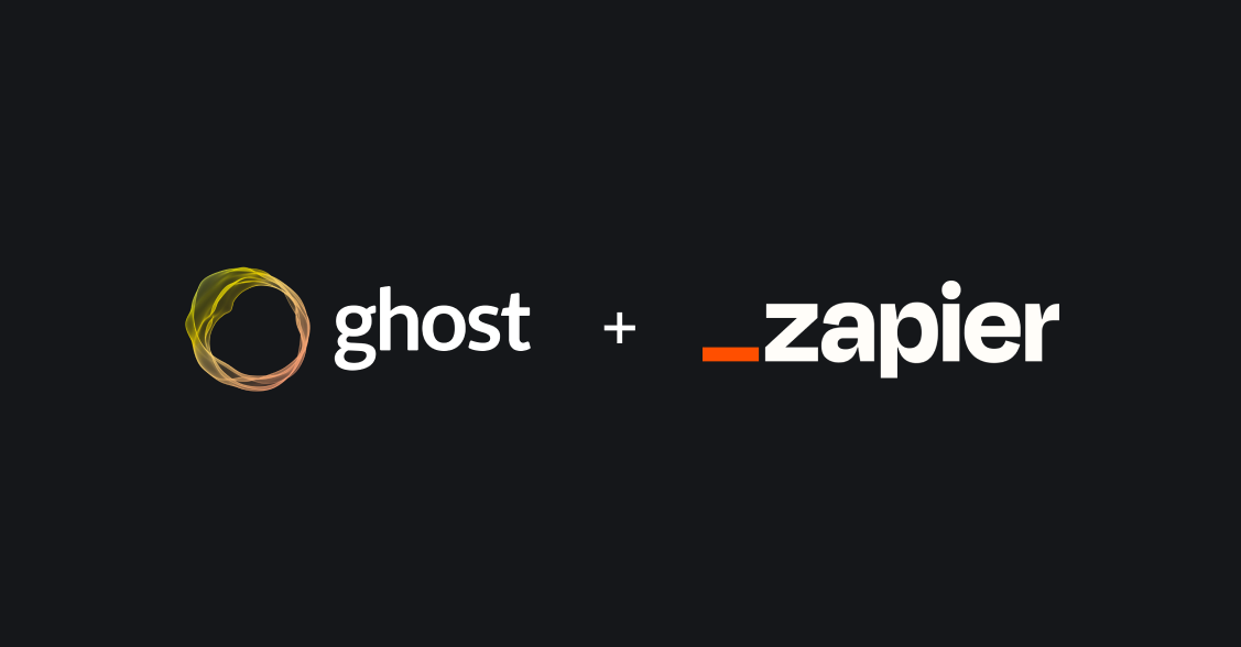 Ghost and Zapier integration announcement showing the official partnership for workflow automation between Ghost CMS and Zapier