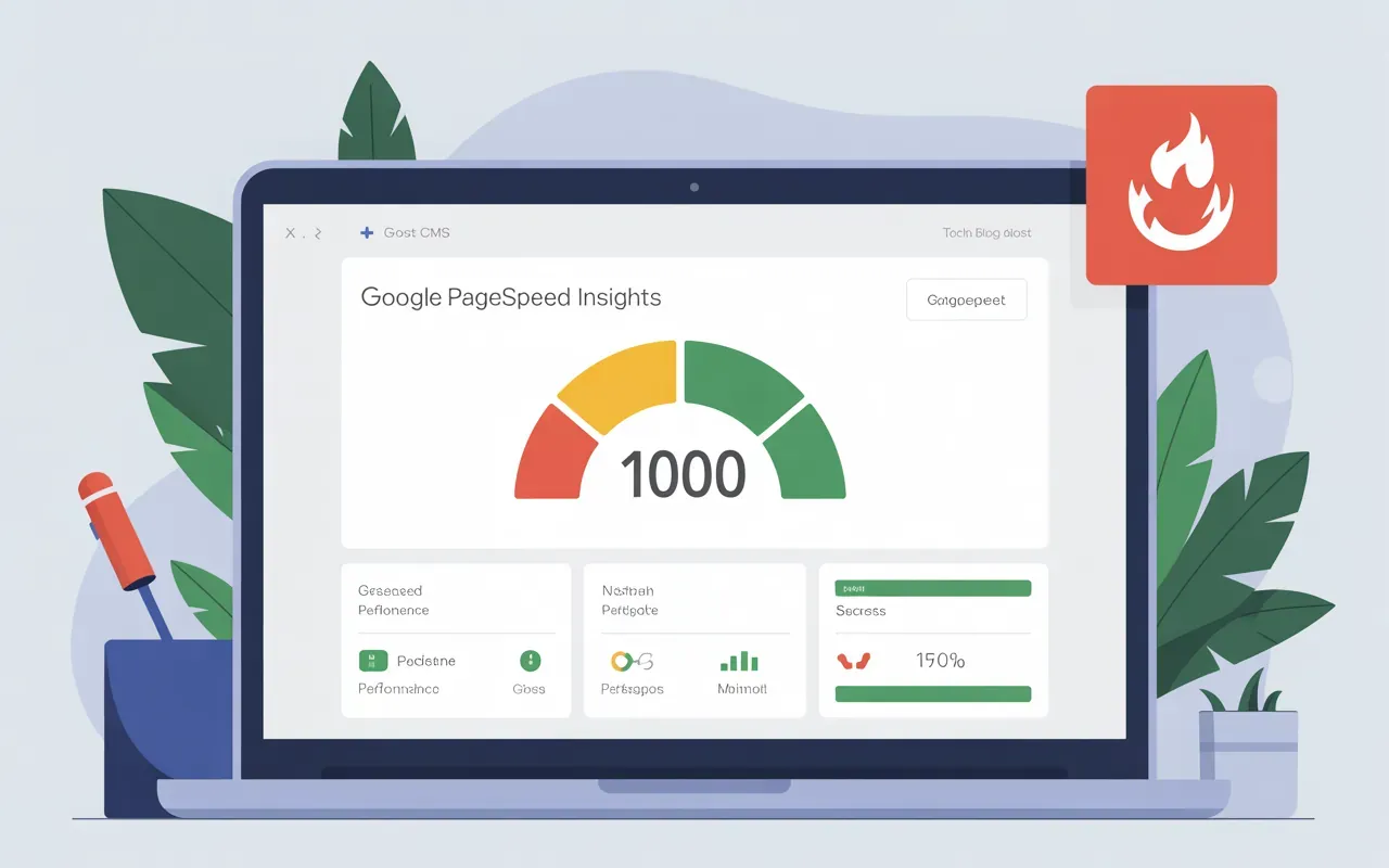 Google PageSpeed Insights score dashboard showing Ghost CMS performance metrics